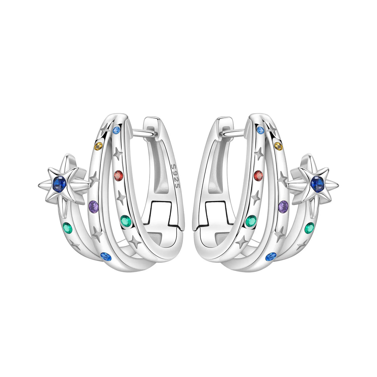 925 Silver Blue Star River Hoop Earrings