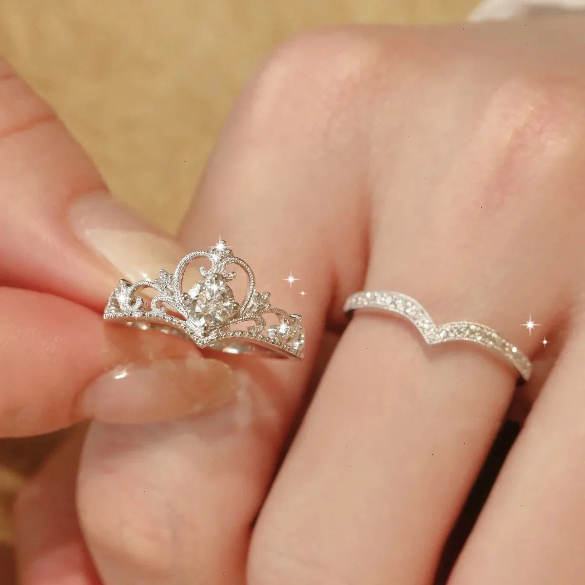 Crystal Crown Ring Set