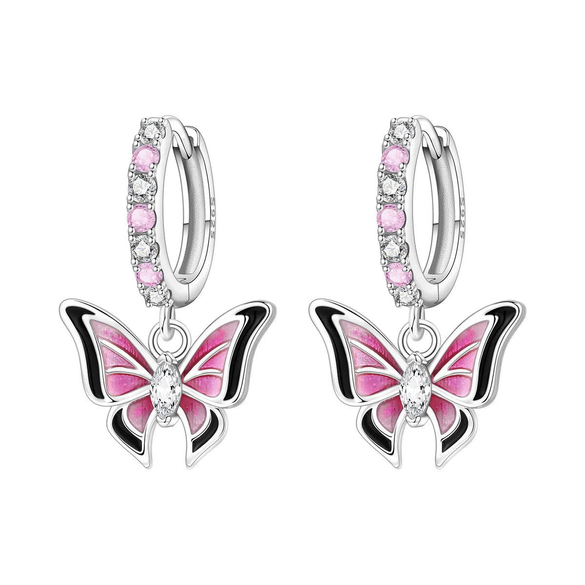 925 Silver Purple Butterfly Drop Earrings