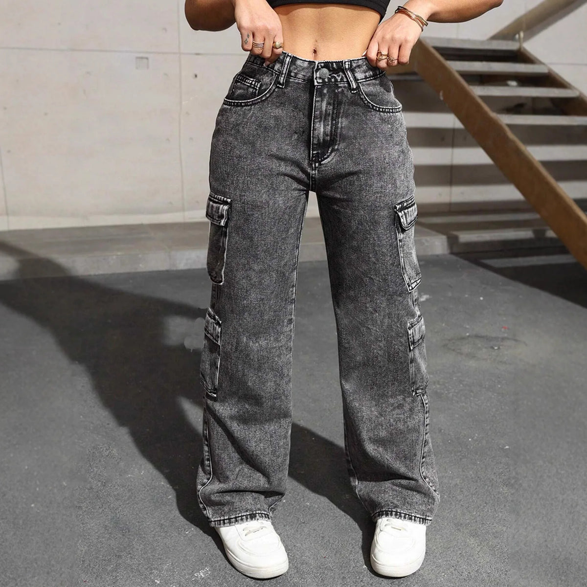 Asymmetric Multi-Pocket Cargo Jeans