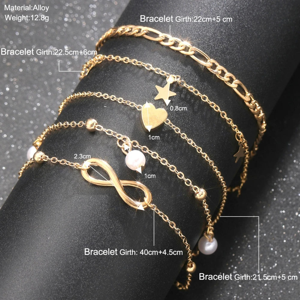 Boho Charm Anklet Set – 5 Pcs