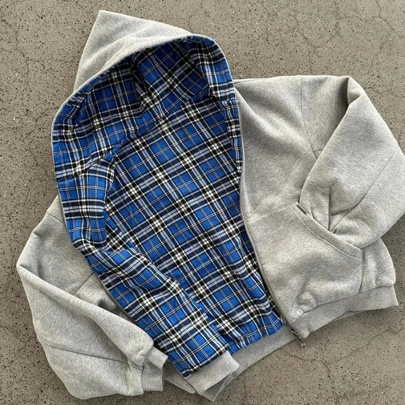 Gothic Print Zip-Up Hoodie
