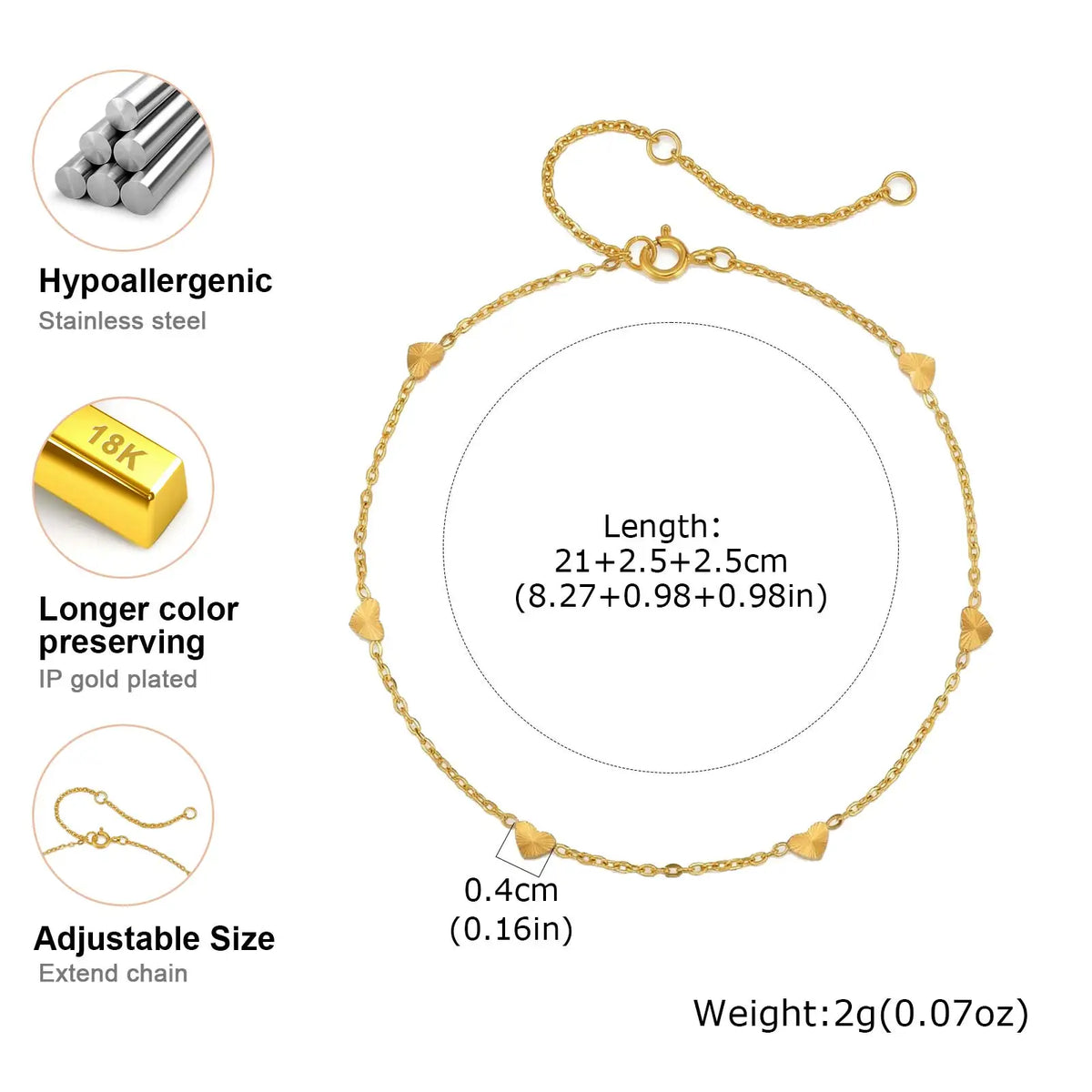 18K Gold Plated Heart Anklet