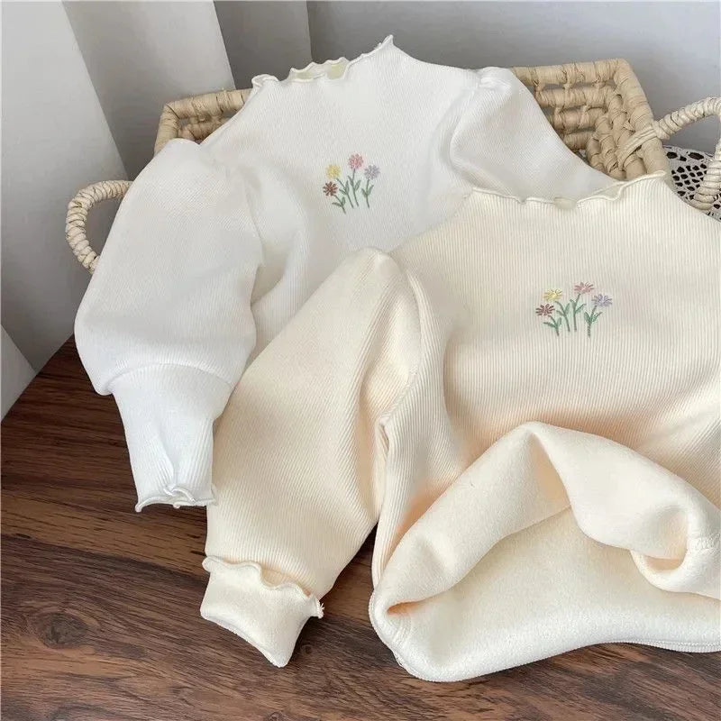 Girls Puff Sleeve Embroidered Sweater