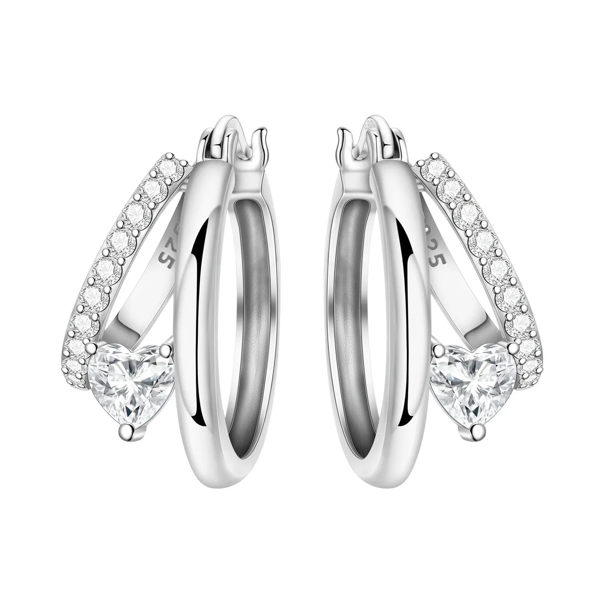 925 Silver Crossed Double Ring Earrings