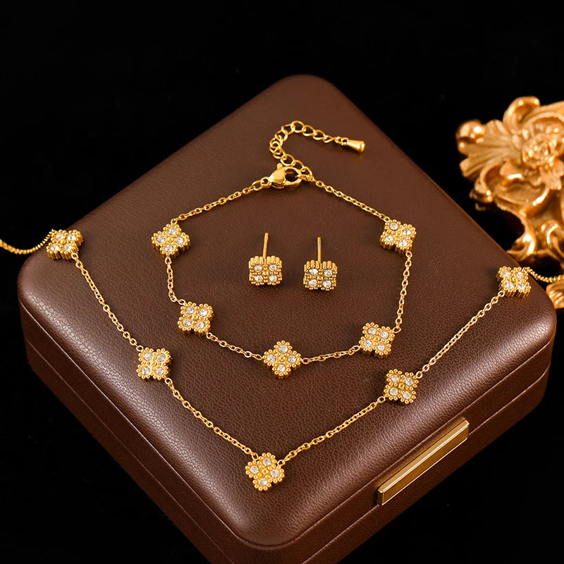 🌸 GANEMLY Flower Zircon Jewelry Set