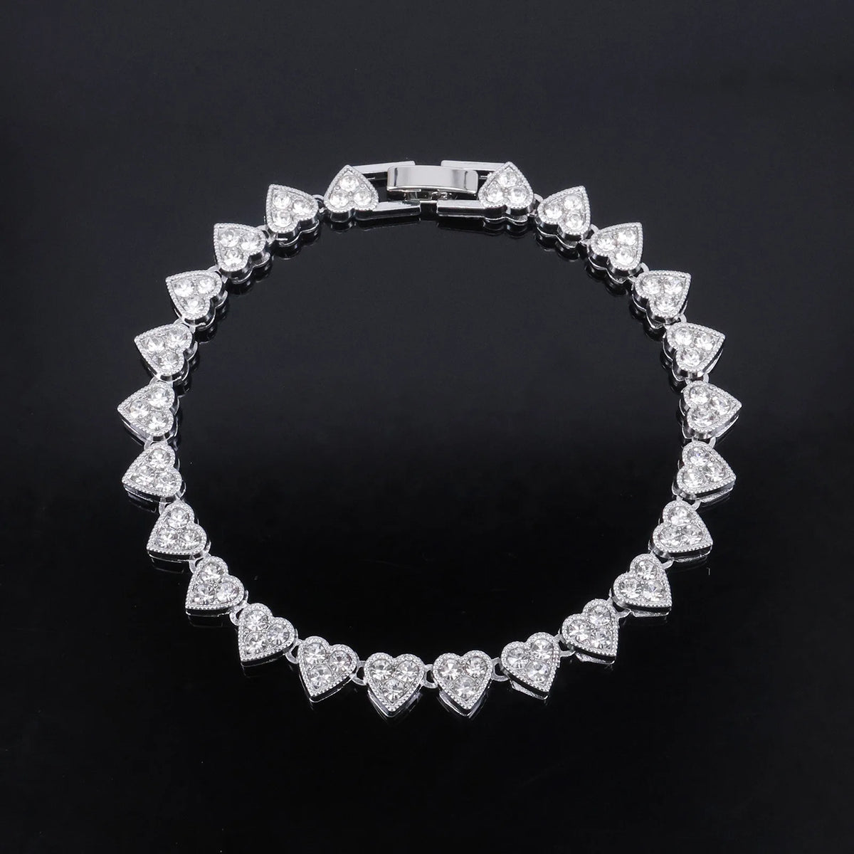 Heart Rhinestone Cuban Chain Bracelet & Necklace Set