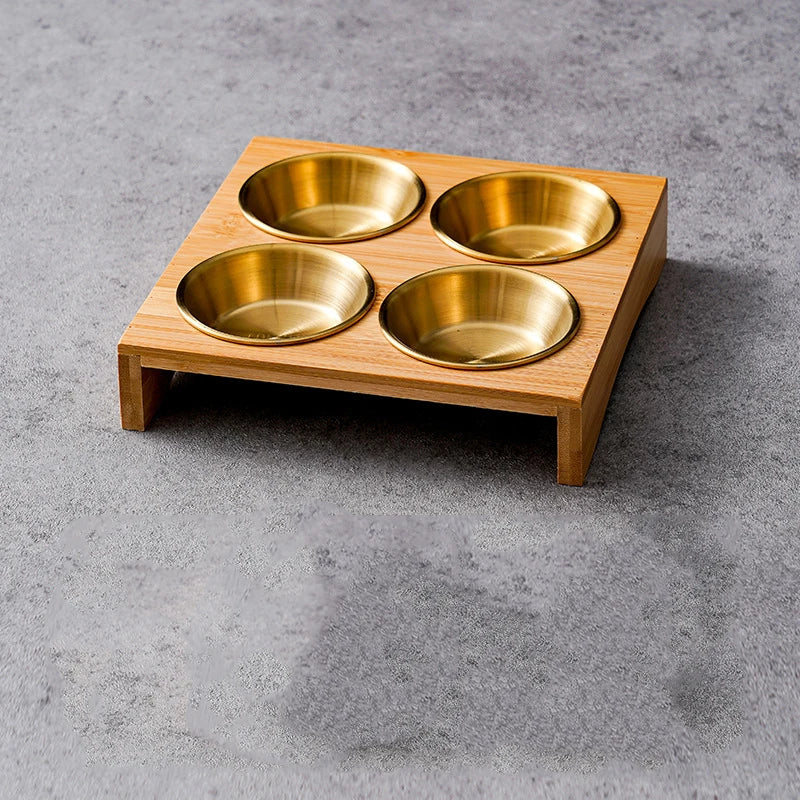 Bamboo Tray with Steel Dip Bowls
