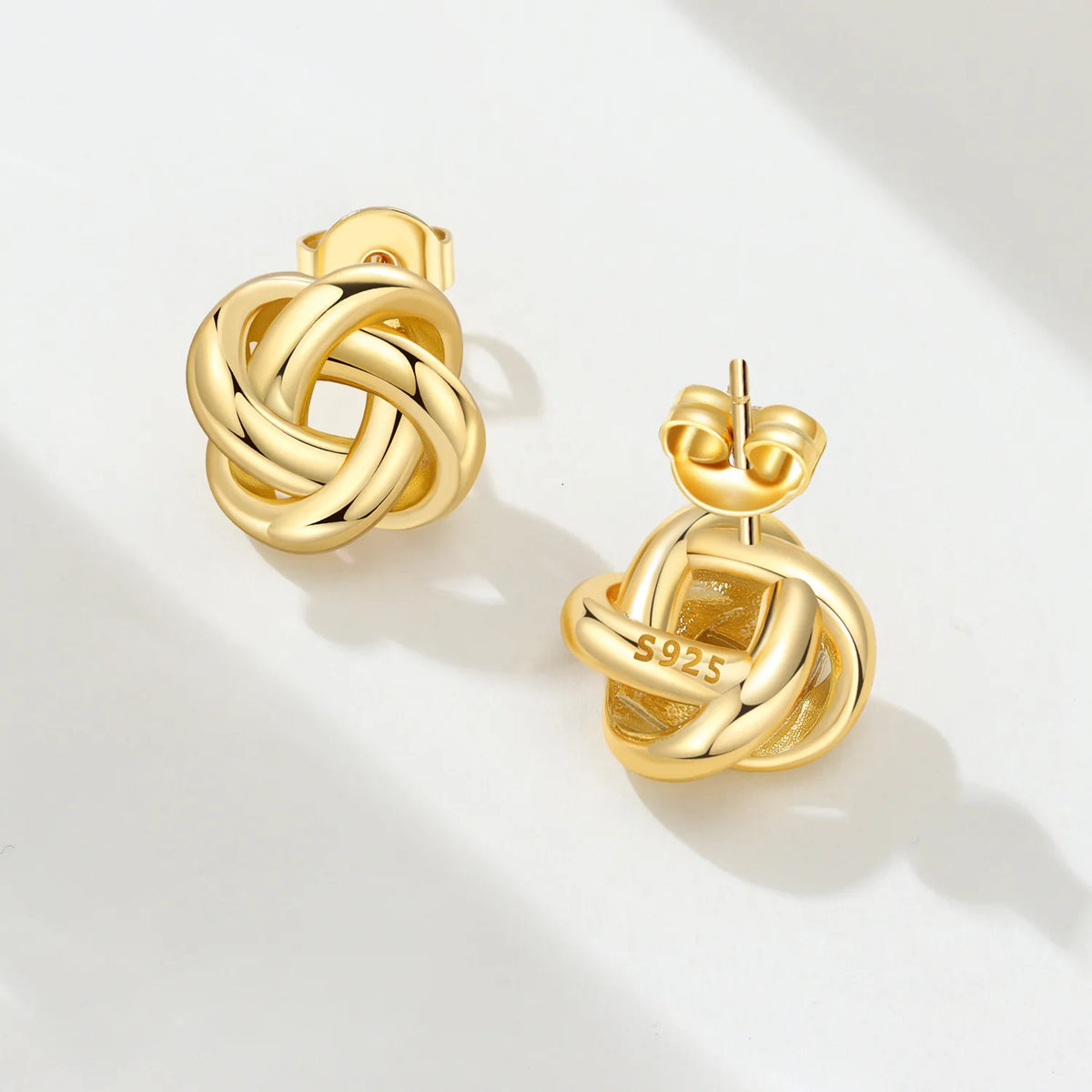 925 Silver 18K Gold Knot Stud Earrings