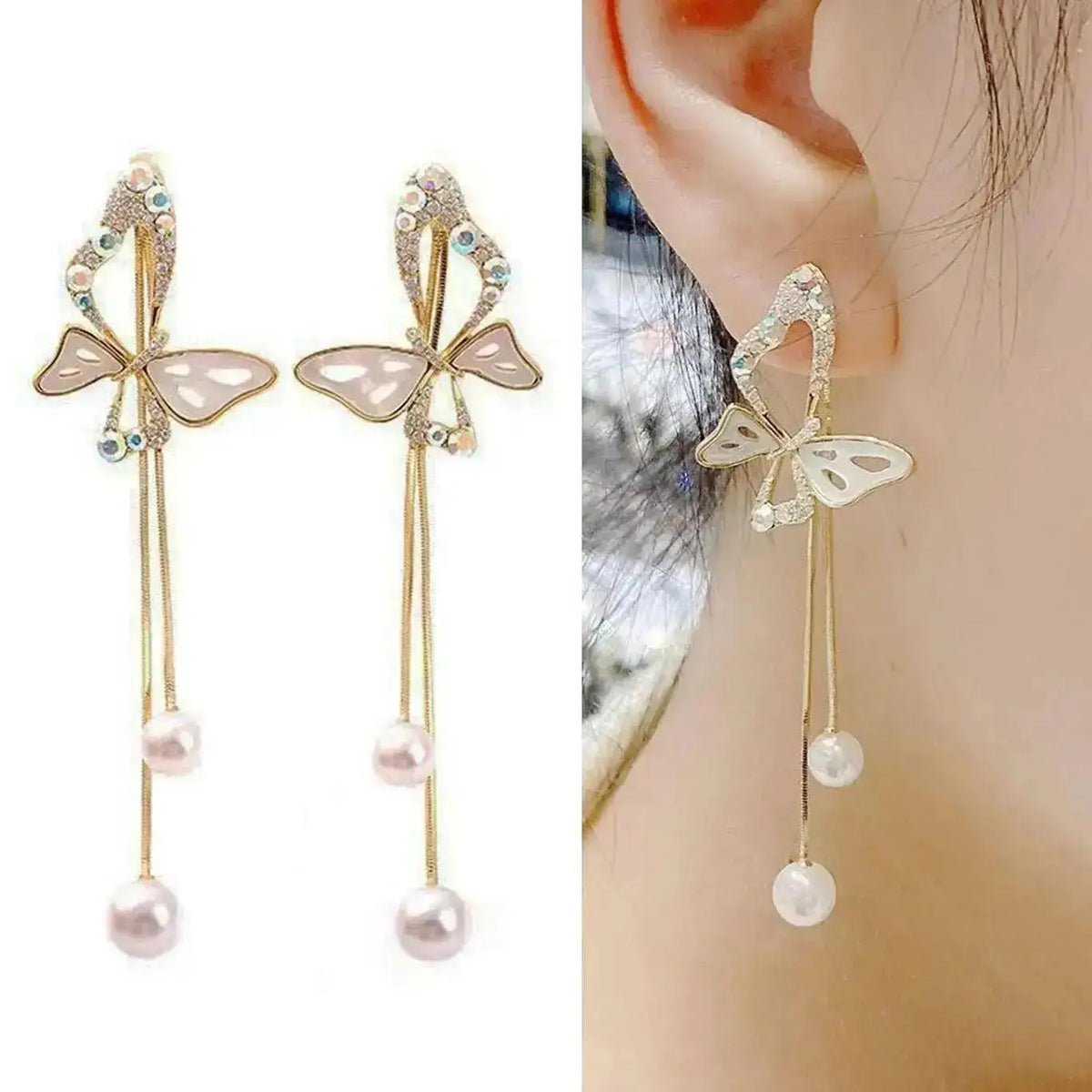 Zircon Pearl Tassel Earrings