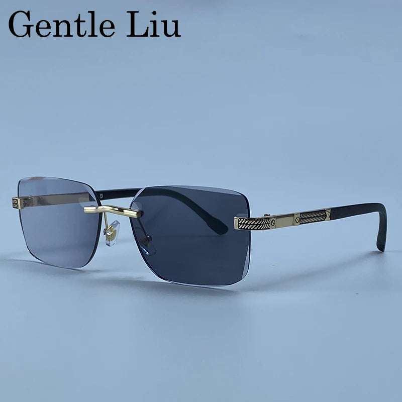 Men's Carved Gold Rimless Sunglasses