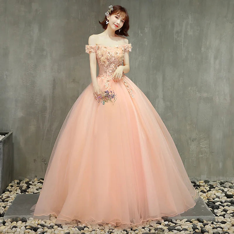 Off-Shoulder Tulle Applique Ball Gown