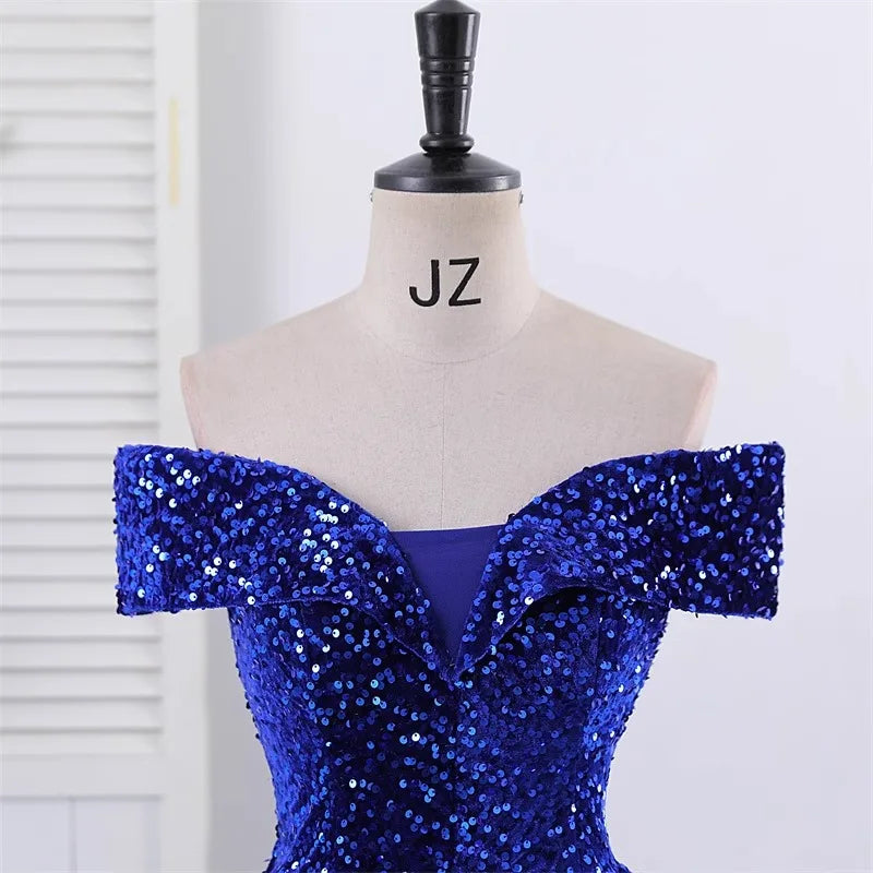 Off-Shoulder Sequin Ball Gown