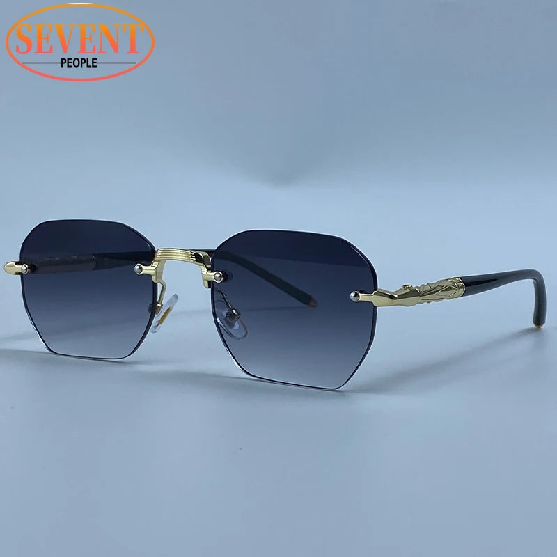 Men's Steampunk Rimless Polygon Sunglasses