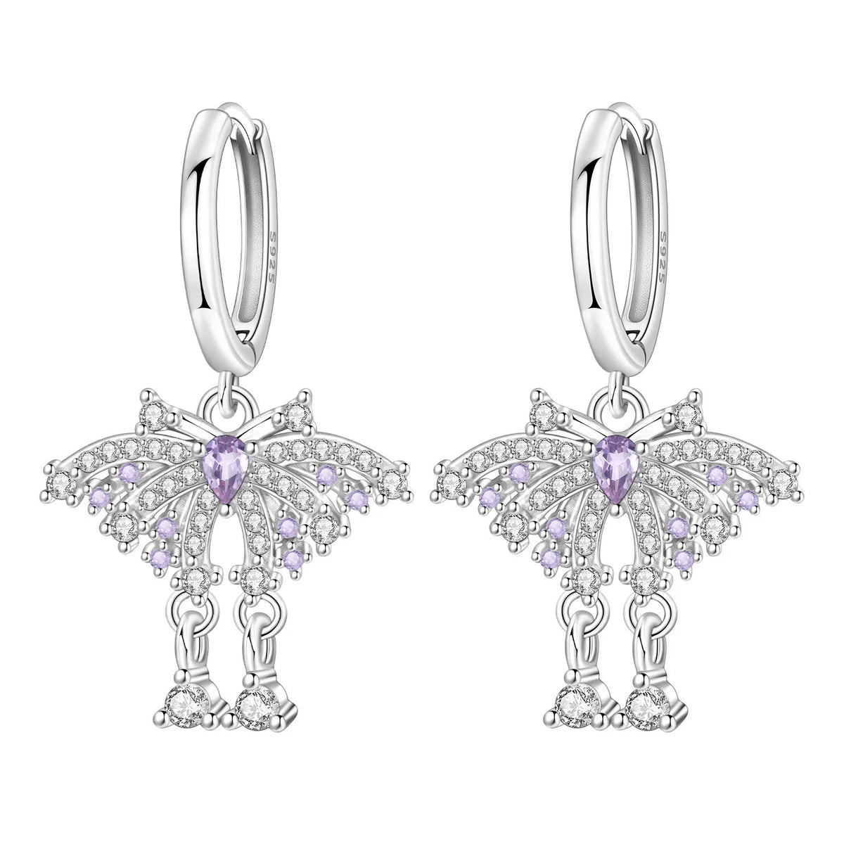 925 Silver Purple Butterfly Drop Earrings