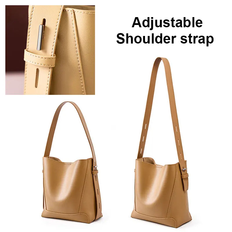 Genuine Cowhide Bucket Crossbody Bag