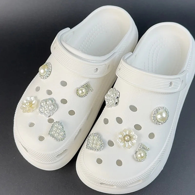 Pearl Rhinestone Flower Shoe Charms Set