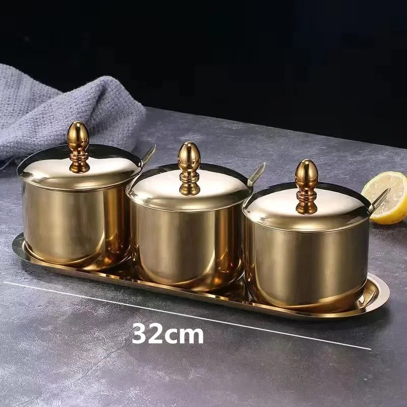 Gold Glass Spice Jar with Spoon