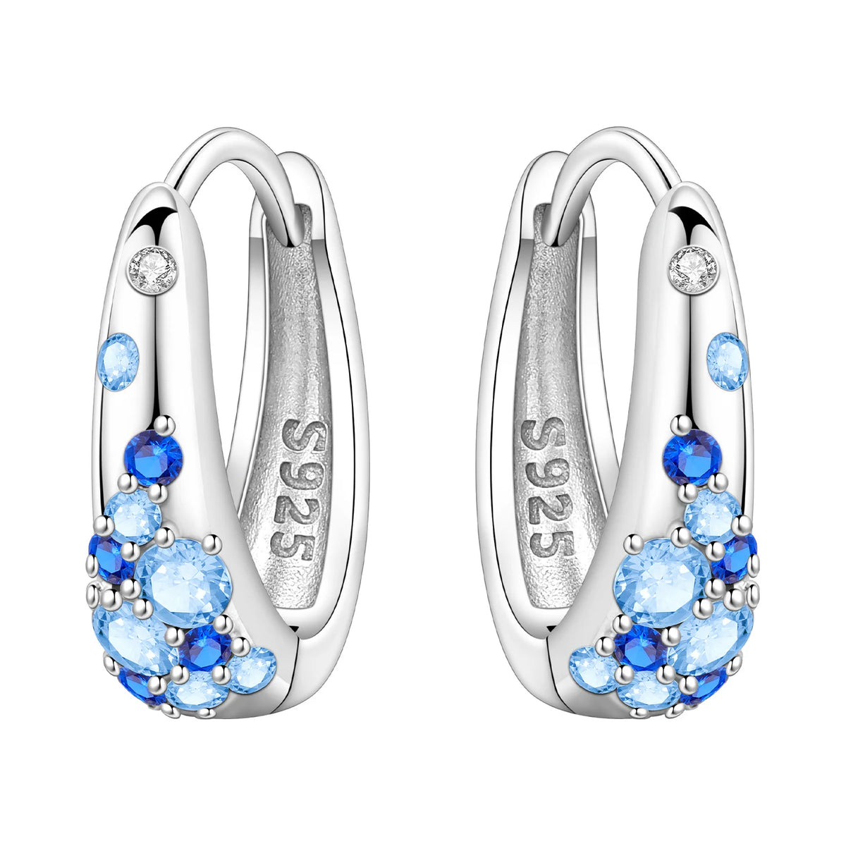 925 Silver Blue Star River Hoop Earrings