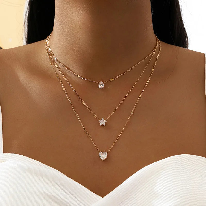 ✨ Zircon Multilayer Chain Choker Necklace