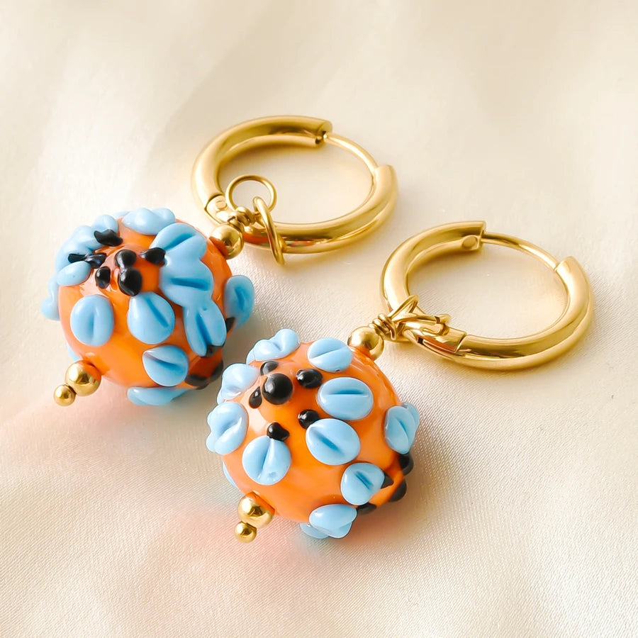 Colorful Glass Bead Huggie Hoops