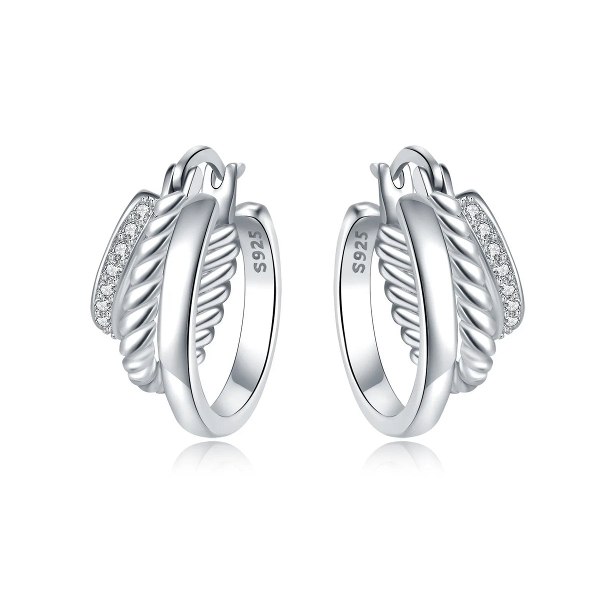 925 Silver Crossed Double Ring Earrings