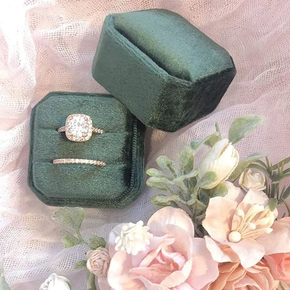 Octagon Velvet Double Ring Box
