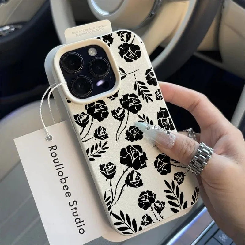🌹 Black Rose Silhouette Case