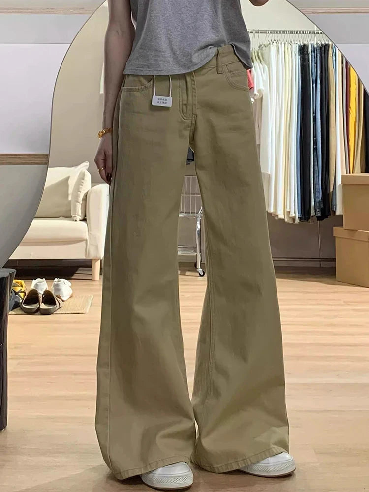 Petite Khaki Slightly Flared Jeans