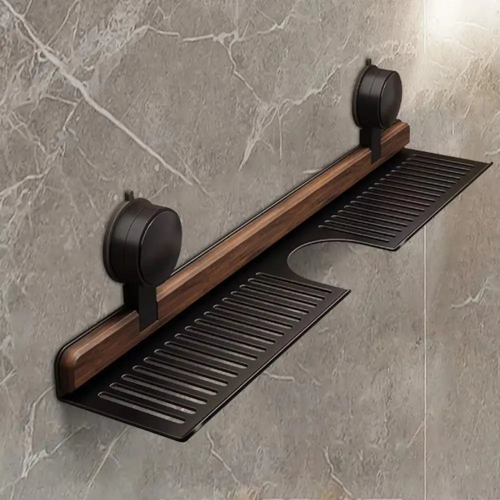 Walnut Suction Cup Bathroom Shelf