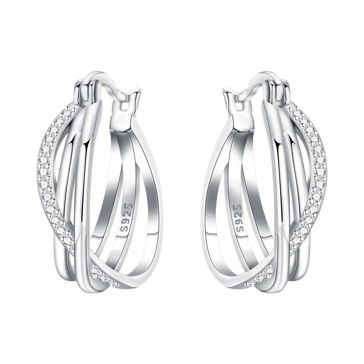 925 Silver Crossed Double Ring Earrings