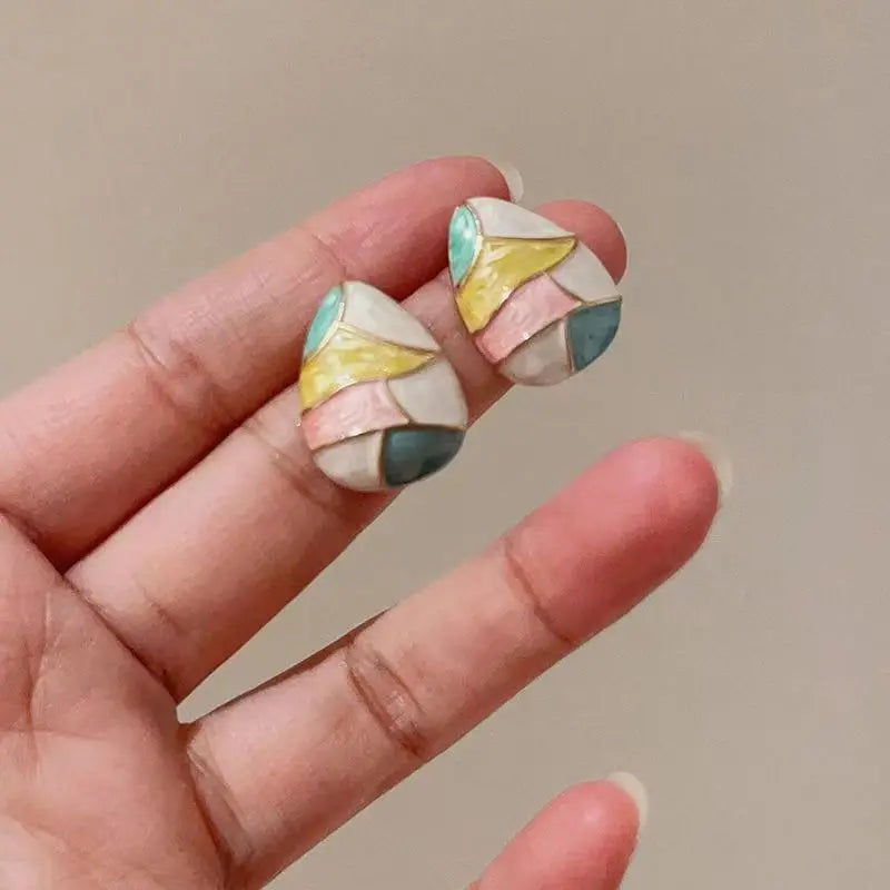 Colorful Enamel Grid Square Studs