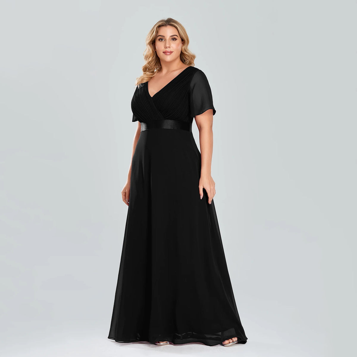 V-Neck Ruffle Chiffon Gown (Plus Size)