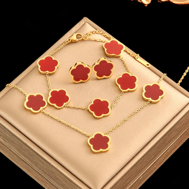 🌸 EILIECK Flower Clover Jewelry Set
