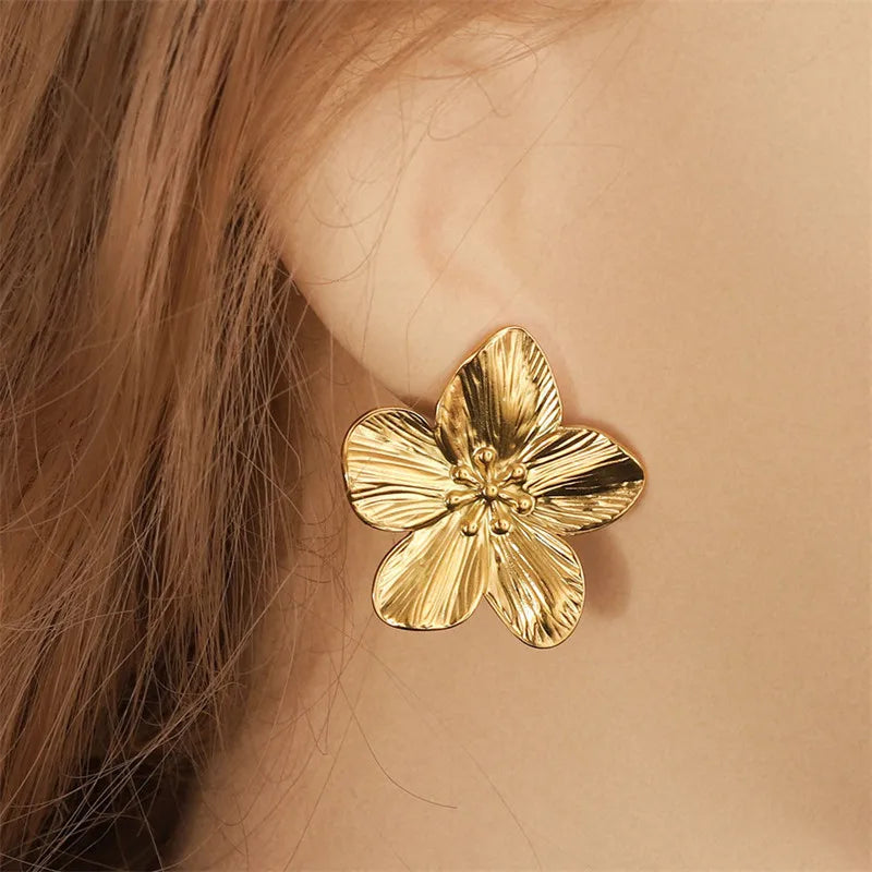 Gold Half Flower Stud Earrings