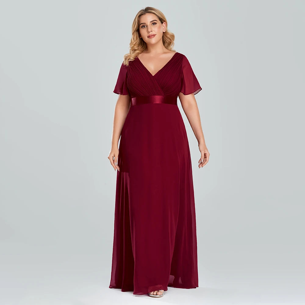 V-Neck Ruffle Chiffon Gown (Plus Size)