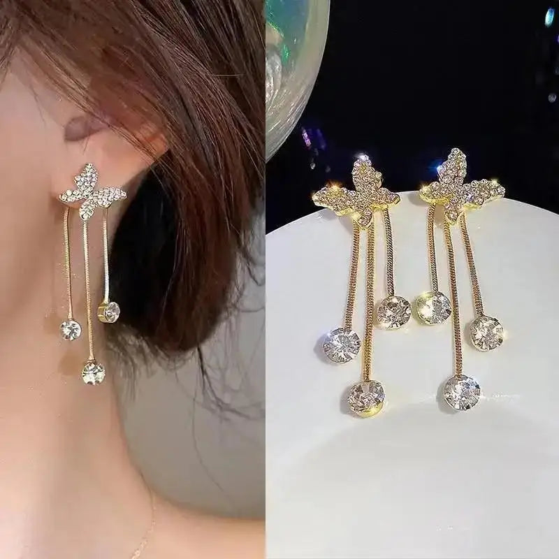 Zircon Pearl Tassel Earrings