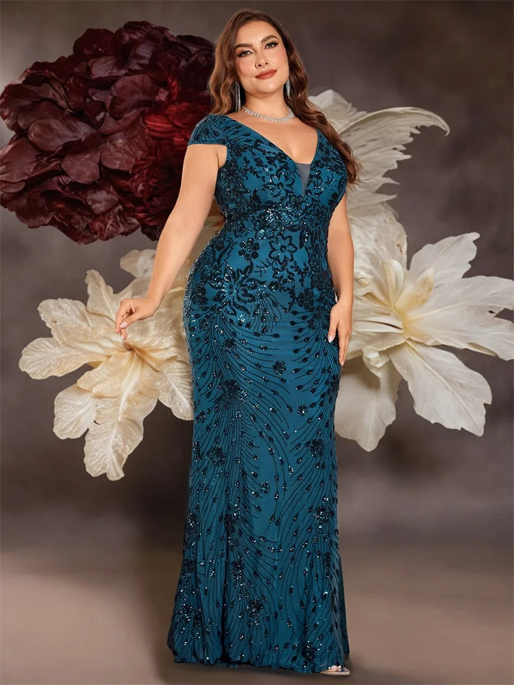 V-Back Sequin Mermaid Gown (Plus Size)