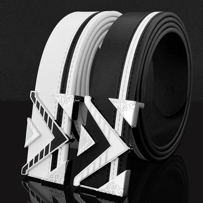 Unisex White Leather Belt
