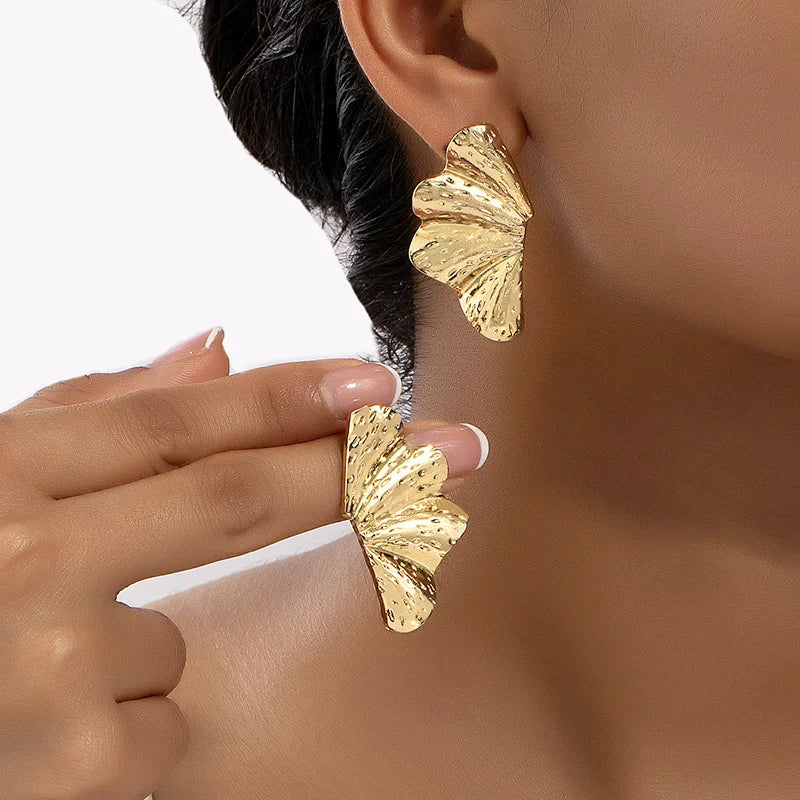 Gold Half Flower Stud Earrings