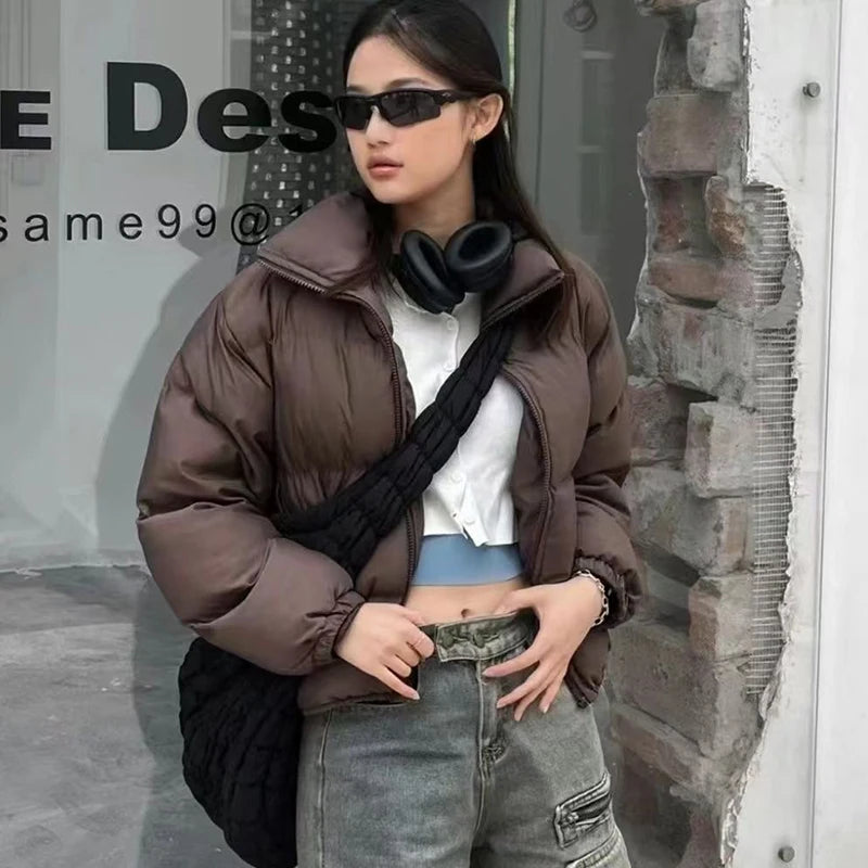 Women's Cropped Stand Collar Puffer Jacket