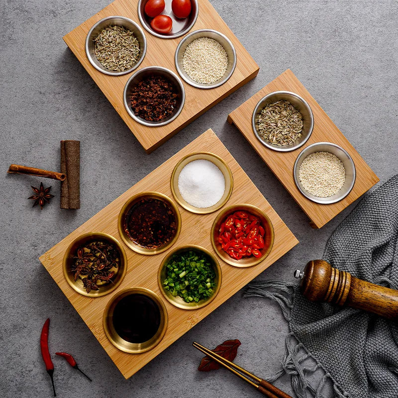 Bamboo Tray with Steel Dip Bowls
