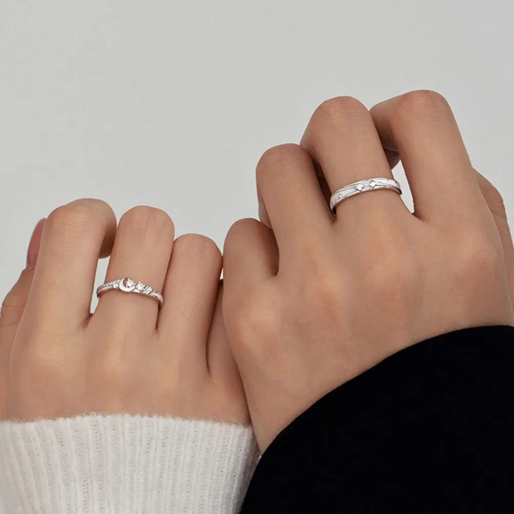925 Silver Star & Moon Couple Rings