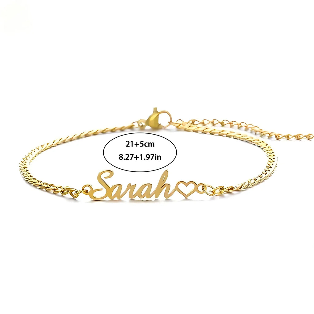 Personalized Name Heart Cuban Anklet