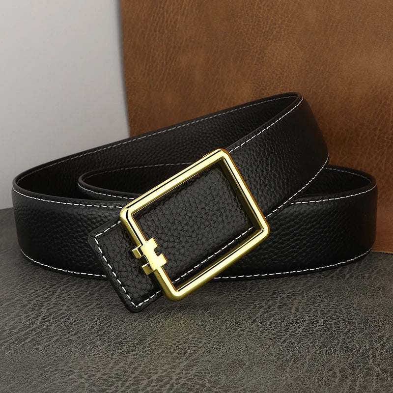 Men's Brown Leather Belt with Square Buckle