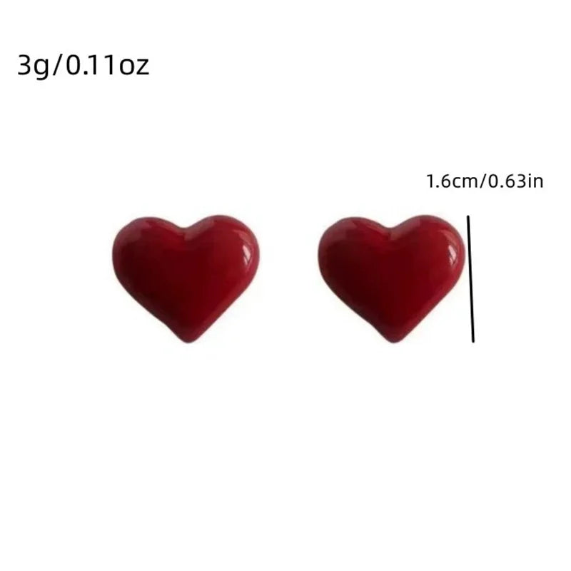 Wine Red Enamel Heart Studs