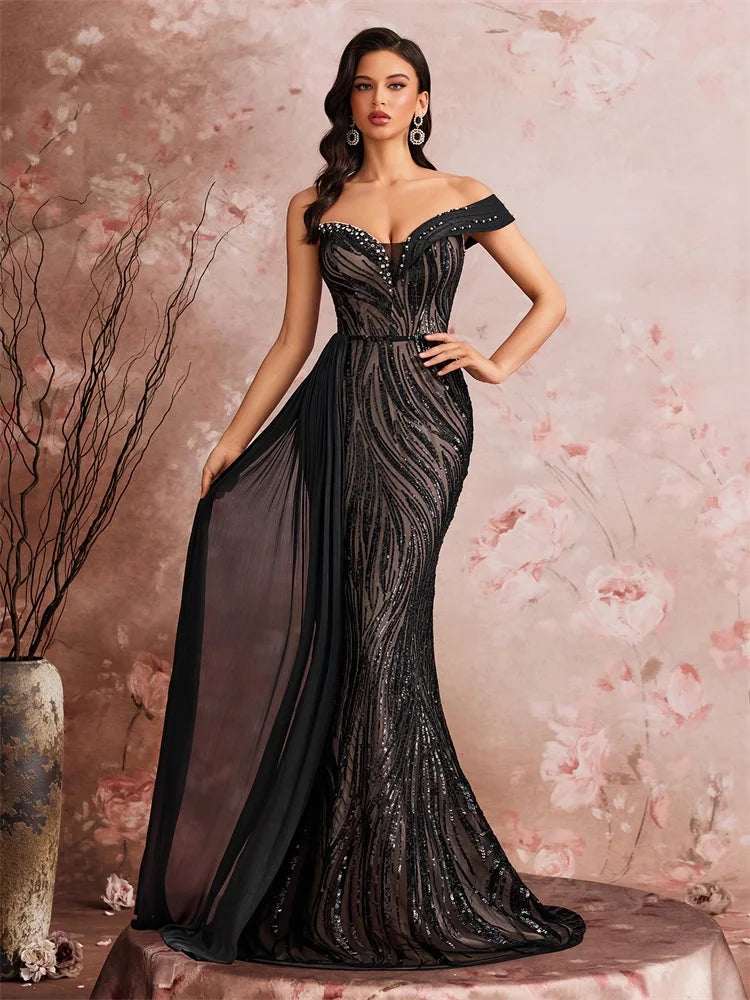 Off-Shoulder Sequin Mermaid Gown