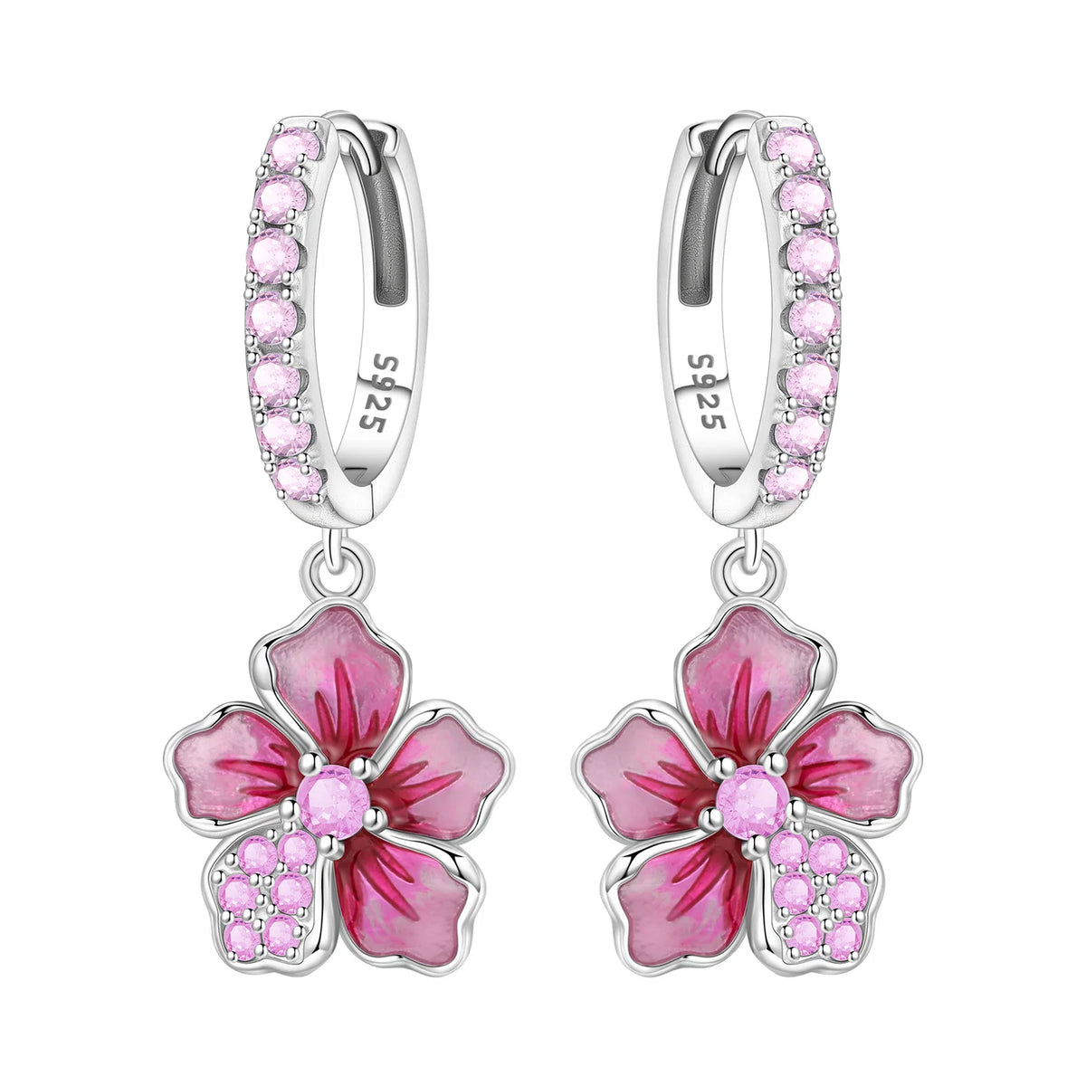 925 Silver Purple Hydrangea Earrings