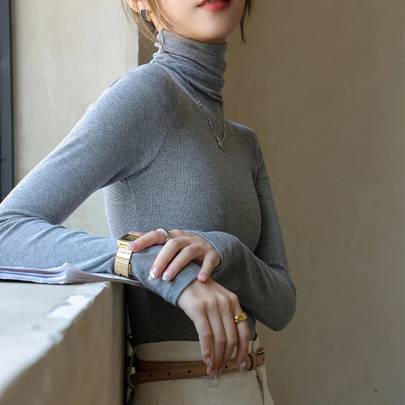 Basic Slim Turtleneck Knit Top