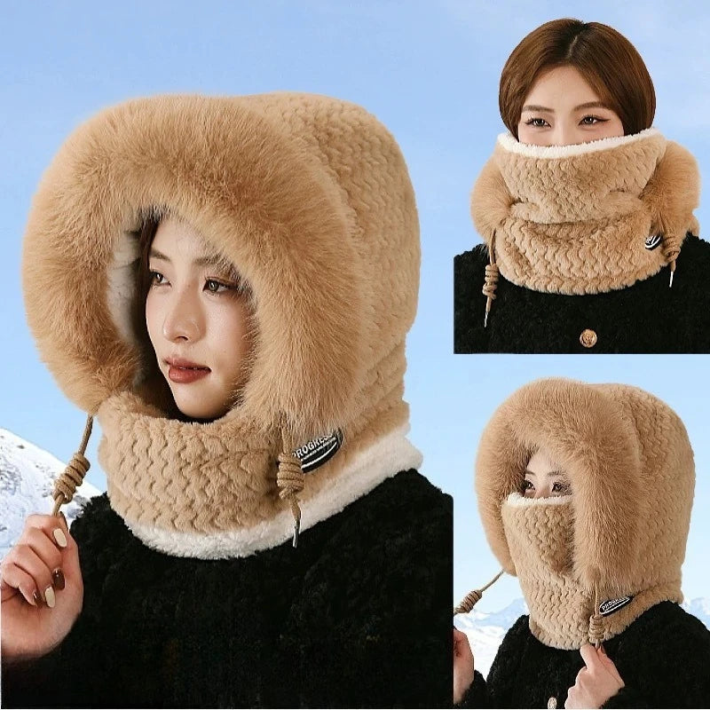 Women's Plush Hat, Scarf & Mask Set